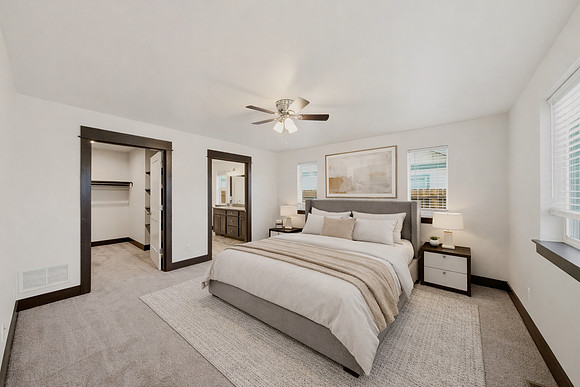 Modern master bedroom with neutral tones