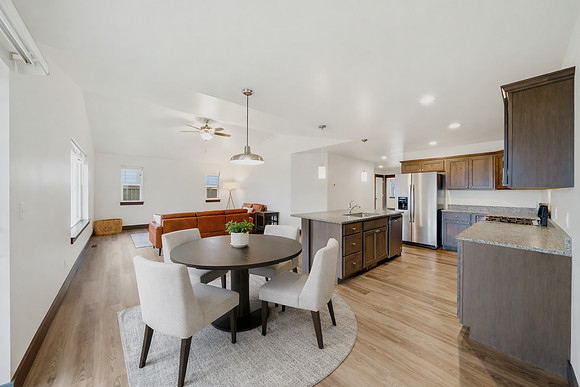 Modern open-concept living and dining space