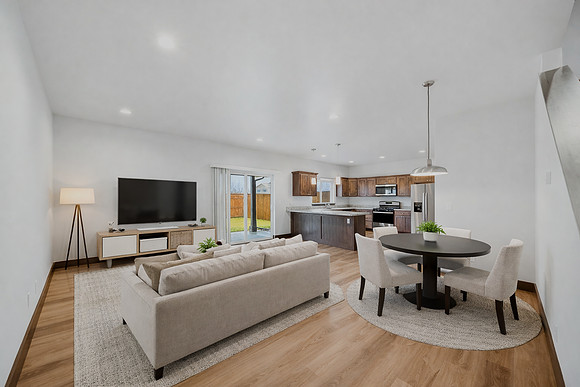 Modern open-concept living and dining room